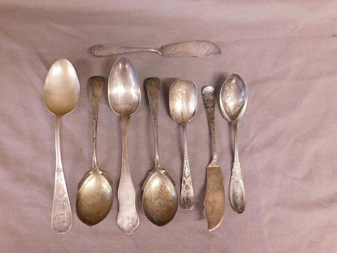 19th C. Sterling serving Spoons & Knives (1 of 6)