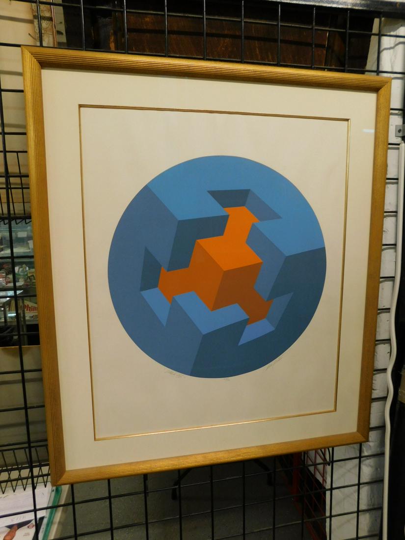 Marko Spalatin Color Silkscreen: Marko Spalatin Color Silkscreen, pencil signed lower right, 33'70, "Oblik VIII", abstract boxes and arrows, sight 30" x 24 1/2", matted in gilt frame 38 1/2" x 33 1/2". [T] CONDITION: Excellent. Not e