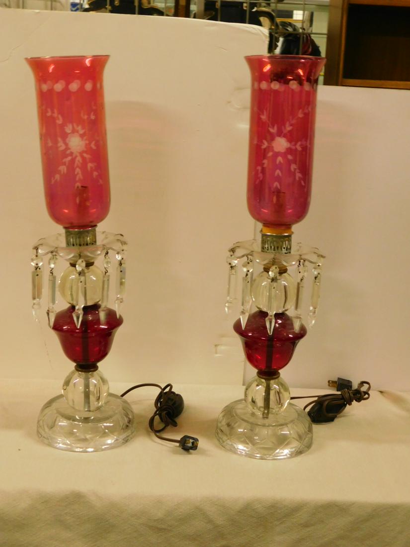 Pair Crystal Hurricane Lamps (1 of 5)