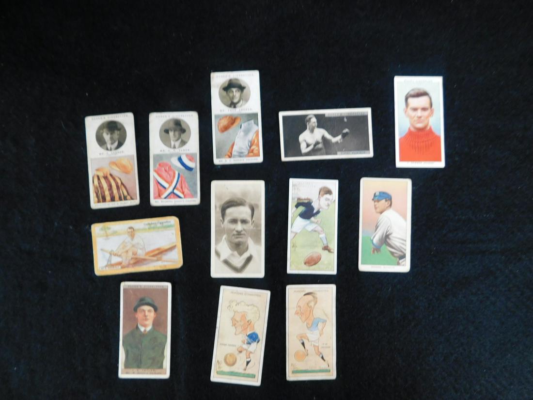 Early 20th C. Tobacco Sports Cards: Early 20th C. Tobacco Sports Cards, including: Sweet Caporal Cigarettes - Rucker 9Brooklyn) baseball card, Ogden's Pugilist's Gypsy Daniels and Steeple Chase trainers and owners colors - Mr. Fred arch