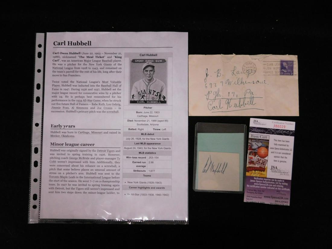 Carl Hubbell Cut Signature w/C of A (1 of 4)