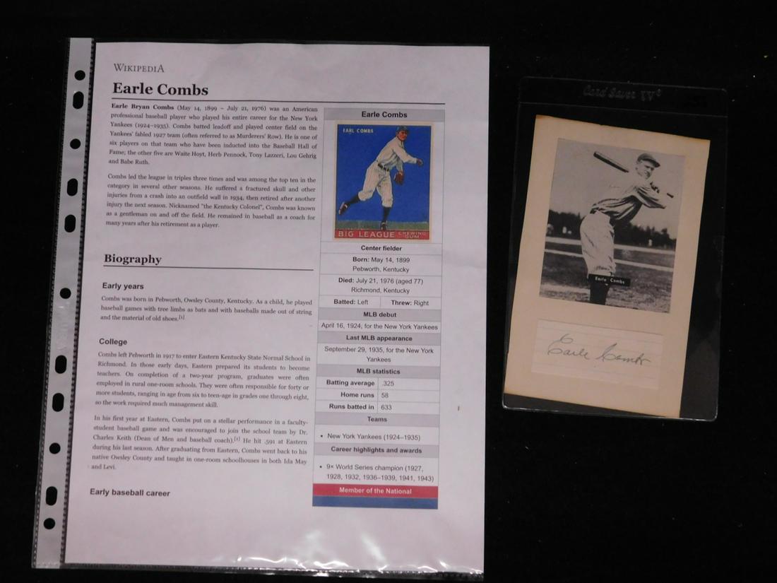 Earle Combs Cut Signature w/ C of A (1 of 4)