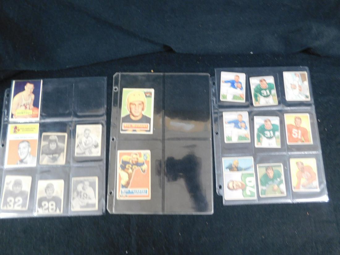 1940s - 60s Football & Basketball Cards: 1940s - 60s Football and Basketball Cards, including: five Bowman 1949 football - Jim White, Ernie Steele, Pat McHugh, Hugh 'Bones" Taylor and Salvatore "The Tank" Rosoto, ten Bowman 1950s Football- t