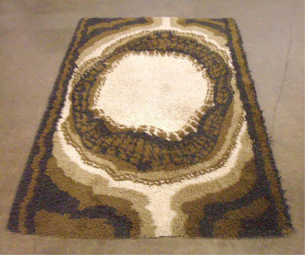 1960's Ege Rya, Denmark, Carpet: 1960's Ege Rya, Denmark, carpet, 48" x 72" oval abstract in browns & ivory. Condition: No issues identified.