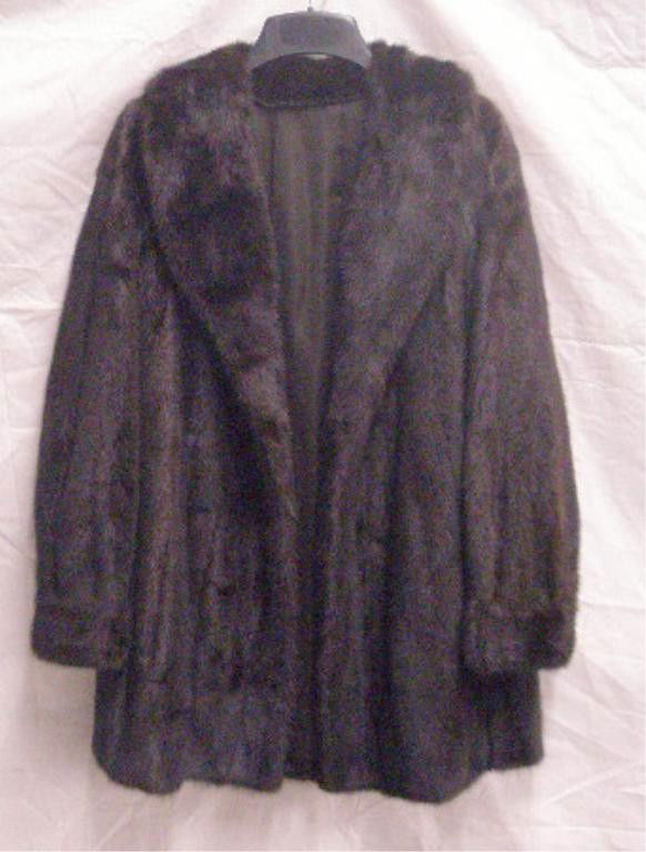 Vintage Ranch Mink Stroller Coat: Vintage Ranch Mink 32" stroller coat with embroidered & silk lining & double hook closure, 17" shoulder to shoulder. CONDITION: Very good, name stitched on lining.