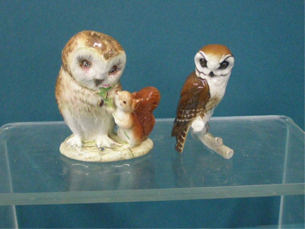 Beswick and Hutschenreuther Owl Figures: Beswick pottery Beatrix Potter Old Mr. Brown and Hutschenreuther porcelain 3" owl figures. CONDITION: Very good with no damage.