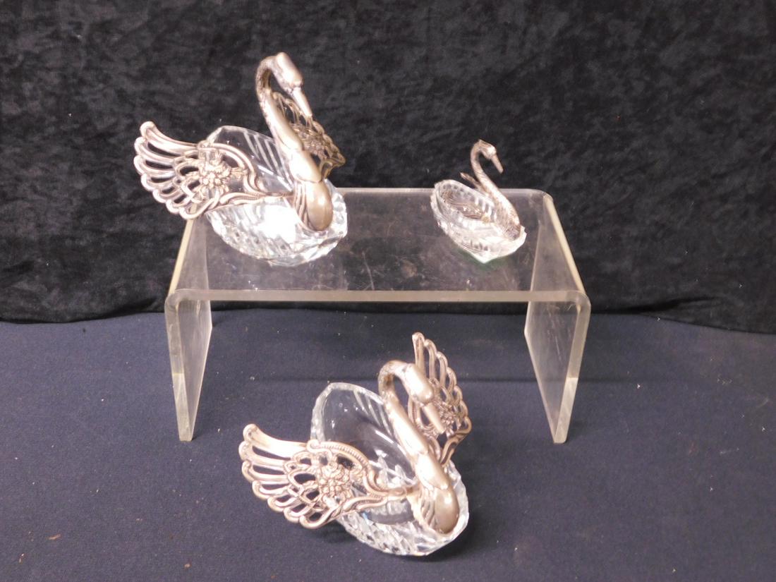 3 Sterling & Crystal Swan Salts (1 of 5)