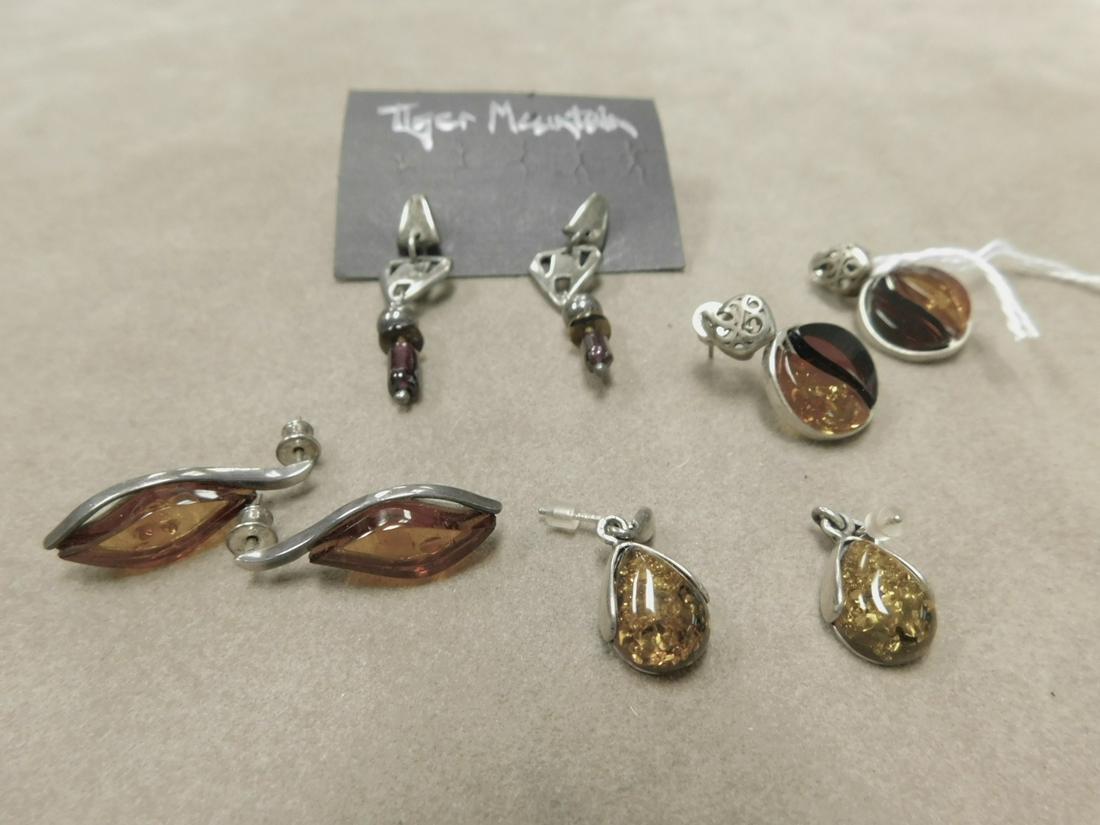 4 Pr Sterling & Amber Earrings (1 of 3)