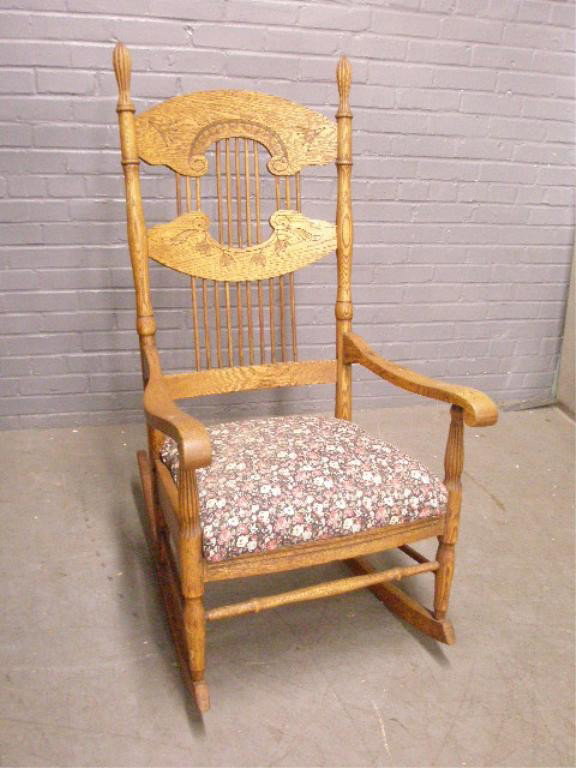 Victorian Oak Rocker: Victorian golden oak rocker [Provenance: residence of Dr. I.P. Strittmatter, Philadelphia]. CONDITION: Refinished.