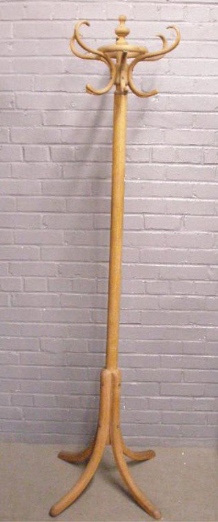Vintage Oak Coat Rack: Vintage oak coat rack, American, early 20th c. [Provenance: Private clinic of Dr. I.P. Strittmatter, Phila]. CONDITION: Finish Stripped.