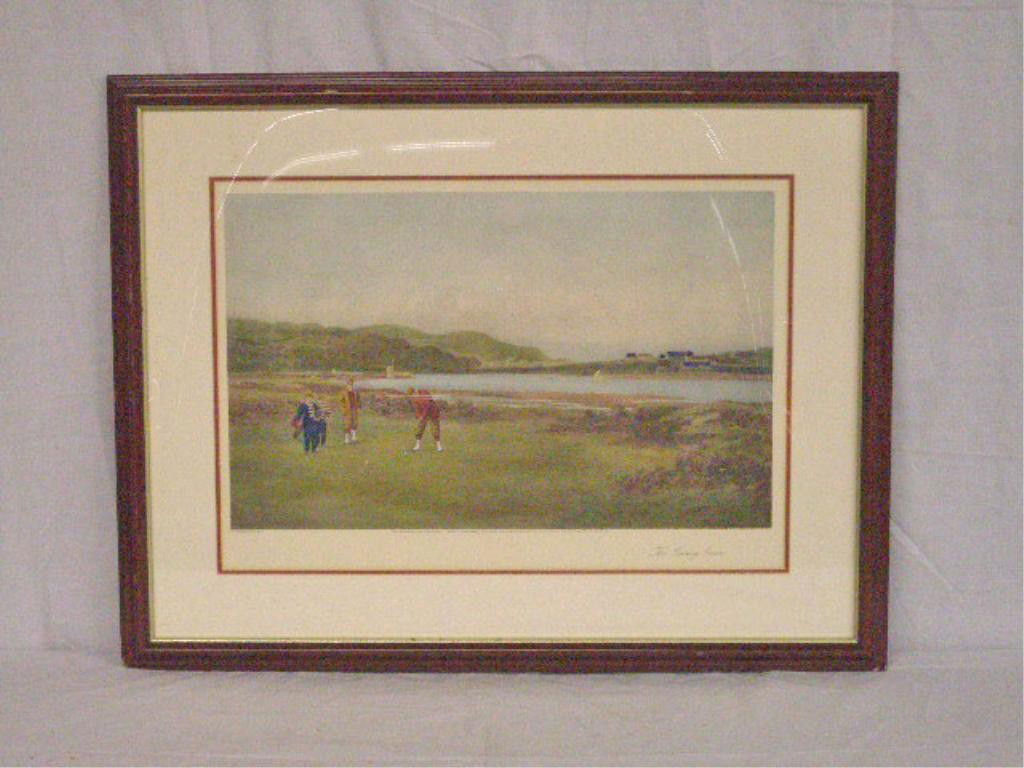 Douglas Adams The Putting Green Print: Douglas Adams23" x 14" golf print "The Putting Green", reprint of original dated 1893, double mat in wood frame, overall size framed is 33" x 25 1/2". CONDITION: Loss of wood to edges of frame.