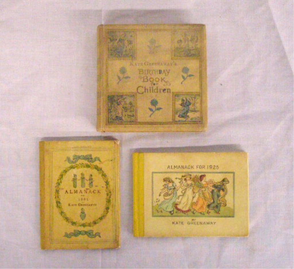 Kate Greenaway Almanack & Birthday Books: Lot of three Kate Greenaway books, 1883 Almanack, London George Routledge and Sons, 1925 Almanack, Frederick Warne & Co. Ltd. & Birthday Book for Children with 382 illustrations drawn by Kate Greenawa