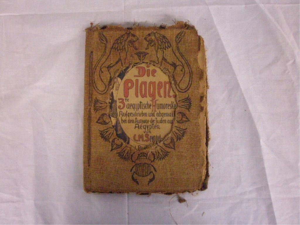 1884 Die Plagen Anti-Semitic Book: [Anti-semitic tract] "Die Plagen. 3 te Aegyptische Humoreske..." Rangette & Sohne, Dusseldorf, n.d. [c.1884]. CONDITION: Burlap covers w/fraying at edges & some staining; internally good w/original to