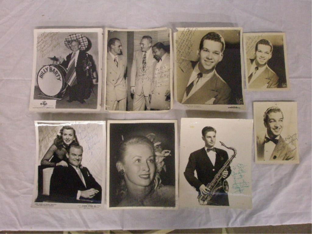 Big Band Performers Signed Photos: Lot of eight 1940's & 1950's big band performers signed black & white 7"x 5" & 8" x 10" publicity photos, 5" x 7" & 8" x 100" Bill Black (personalized), Spike Jones/Helen Grayco (personalized), Delore