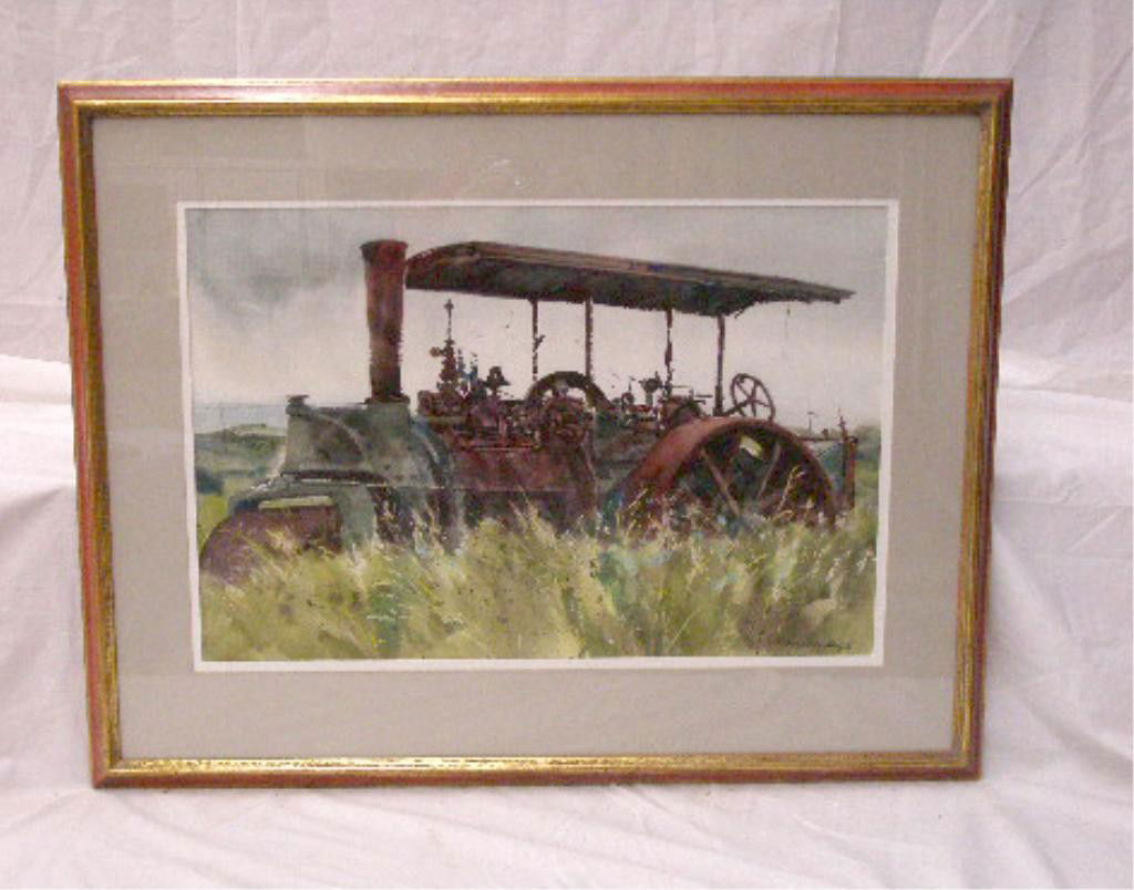 Ranulph Bye, w/c, "Island Steam": Ranulph Bye, signed, watercolor, "Island Steam" [printed & Ms. Artist's Gallery label, verso with title & date: July 3, 1973; gallery label verso: Golden Door Gallery, New Hope, PA. 14 3/8" h x 21 1/2