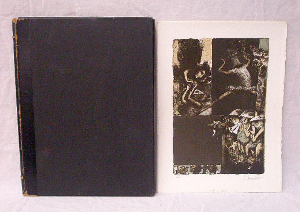 F. Castellon "Poe: The Mask of Red Death" Folio: Federico Castellon, "Poe" The Mask of Red Death" illustration folio, [14 colored lithographs, one Artist's Proof and the others from among a series of 80; all signed "Castellon" in graphite, below ima