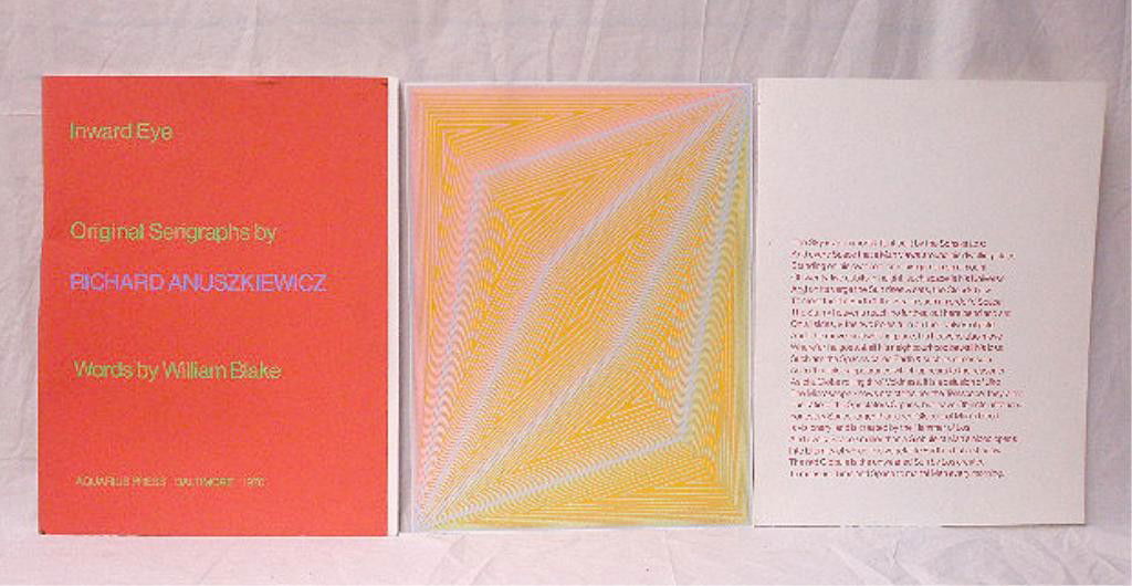 R. Anuskiewicz, "Inward Eye" Folio: [Folio] Richard Anuskiewicz, "Inward Eye / original serigraphs by / Richard Anuskiewicz / Words by William Blake" Aquarius Press, Baltimore, 1970. 26 h x 19 3/4 w = folio