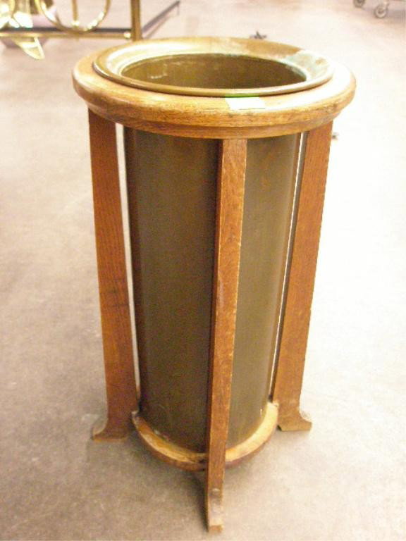 Oak & Copper Arts & Crafts Umbrella Stand: Oak & copper Arts & Crafts umbrella stand, paper label "the Lakeside Craft Shop", early 20th C. 24"h.