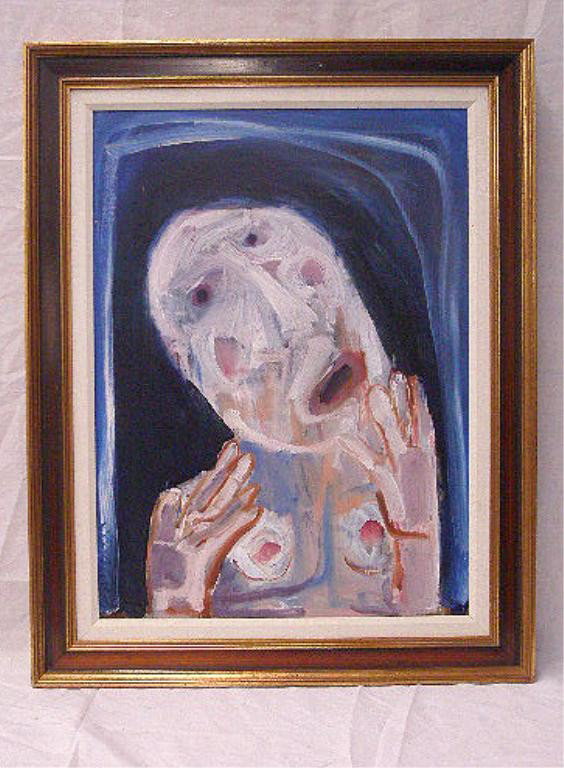 Kevin Connor, o/b, Haymarket Woman": Kevin Connor, signed, oil on board, Haymarket Woman" [Provenance: Vincent Price Collection, offered by Sears: 2 labels verso]. 23 1/2"h x 17"w=image; 29"h x 23 1/4"w=frame.