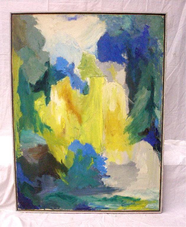 Rena Amgott, o/c, "Letchworth Falls": (Rena) Amgott, signed, oil on canvas, "Letchworth Falls" [title verso], 31" x 41". [Note: Amgott was an Oklahoma artist of Anglo and Native American descent.]