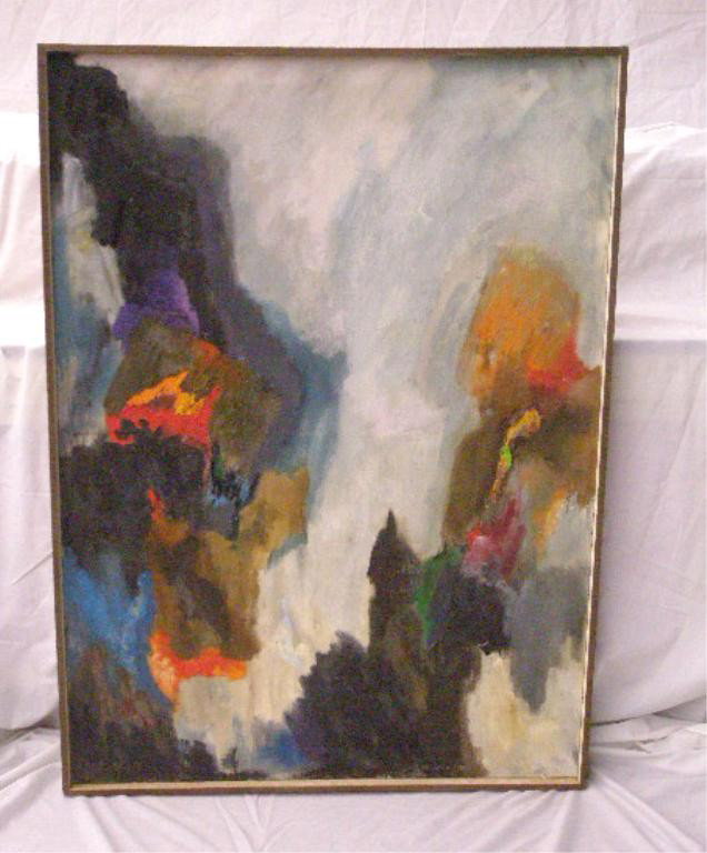 Rena Amgott, o/c, Abstract: (Rena) Amgott signed o/c, Abstract. 33 1/2" x 46". [Note: Amgott was an Oklahoma artist of Anglo and Native American descent.]