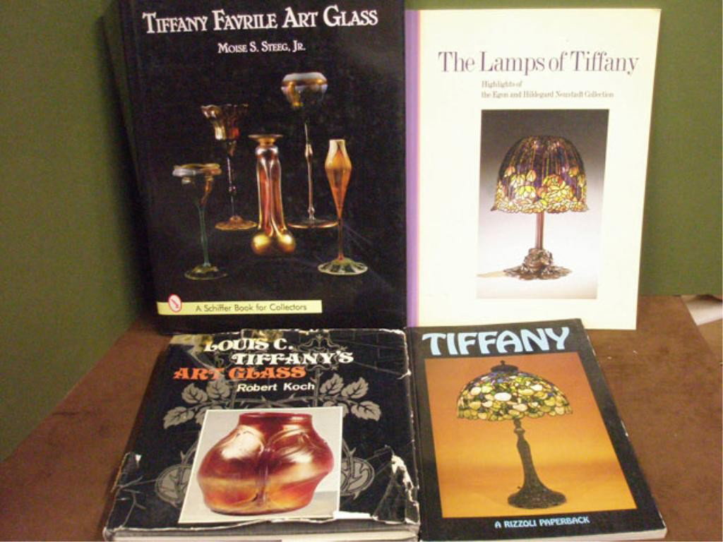 Tiffany Glass & Lamp Books: Lot of four Tiffany glass & lamp books, 1979 Rizzoli Publications "Tiffany", 1977 "Louis C. Tiffany's Art Glass" by Robert Koch, 1993 "The Lamps of Tiffany, Highlights of the Egon & Hildegard Neustadt