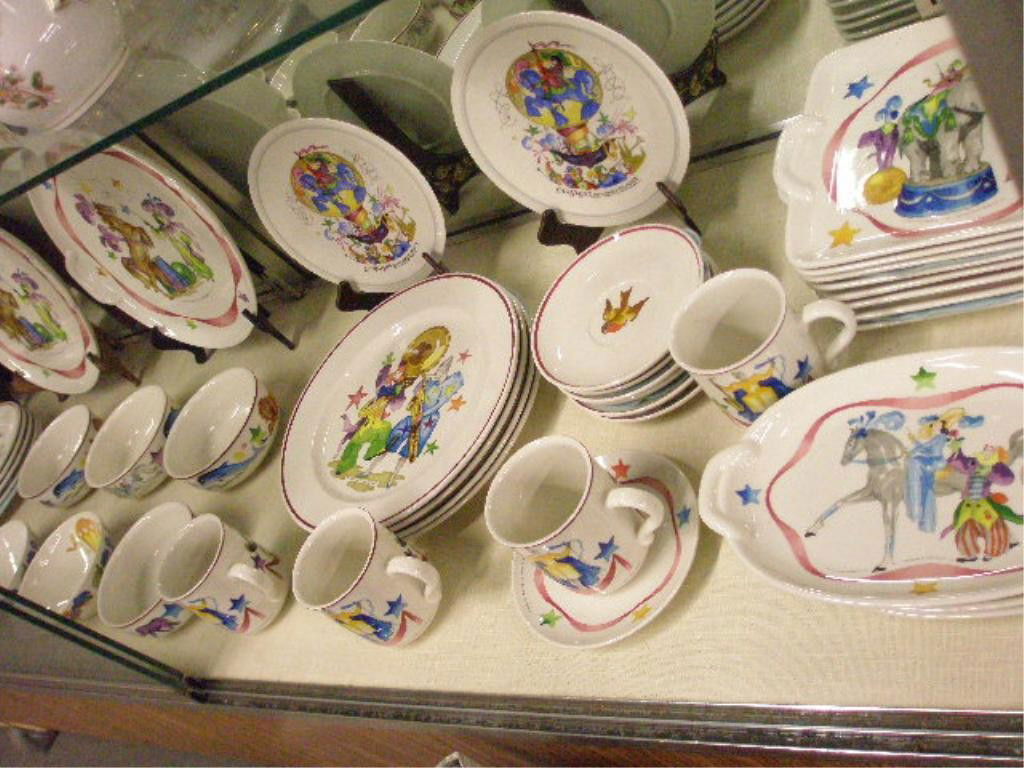Villeroy & Boch Le Cirque China Set: Villeroy & Boch 50 piece Le Cirque pattern china set, (8) 8 1/4" luncheon plates (circus animals), (8) 8" square luncheon plates (elephant trainer), (5) 8" round luncheon plates (elephant trainer), (4