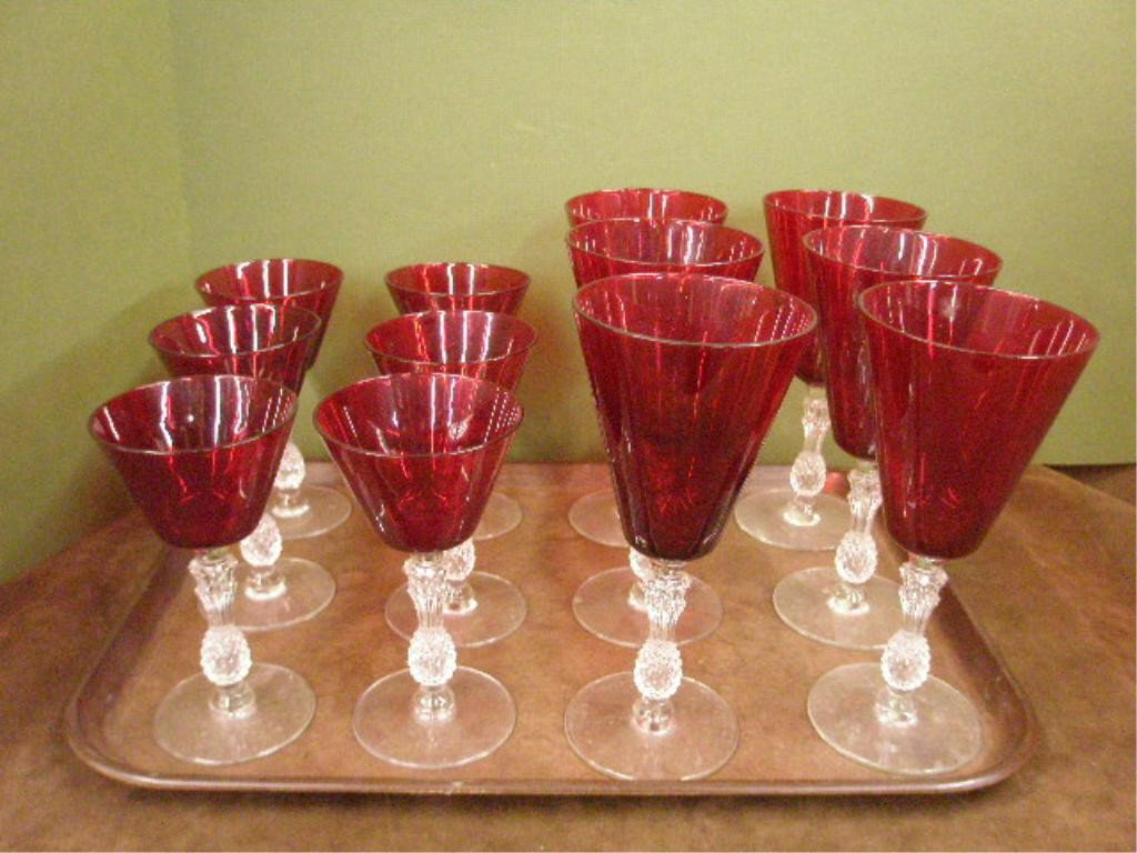 Morgantown Glass Plantation Stemware: Morgantown Glass Company ruby Plantation pattern stemware, six 7 1/2" water & six 5 3/4" liquor cocktail.