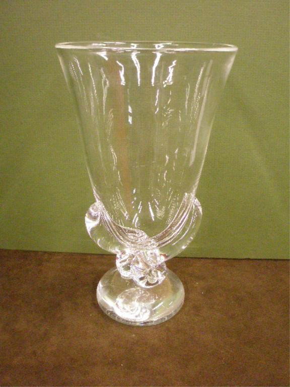Steuben Crystal Glass Vase: Steuben signed crystal glass 8 3/4" vase, designed by George Thompson.