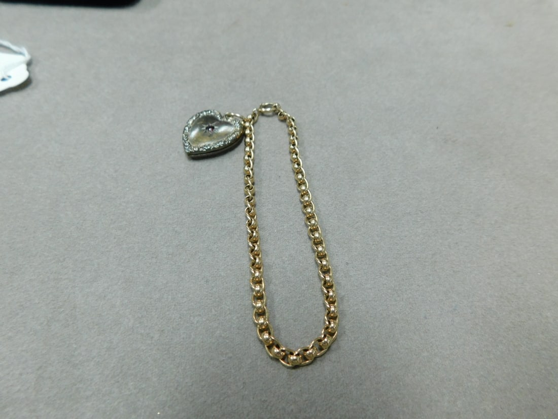 14k Hollow Rolo Chain Bracelet & Heart (1 of 4)