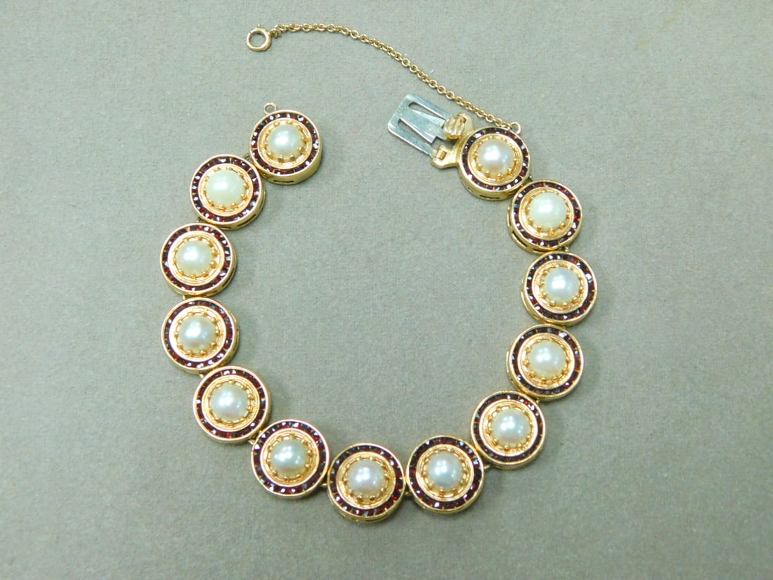 14k YG Pearl & Garnet Bracelet (1 of 4)