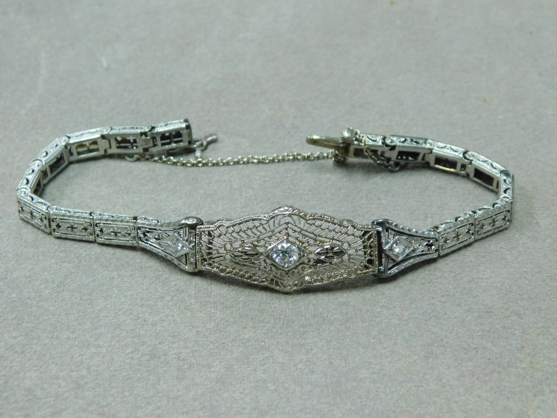 Plat & 14k wg Diamond Bracelet (1 of 4)