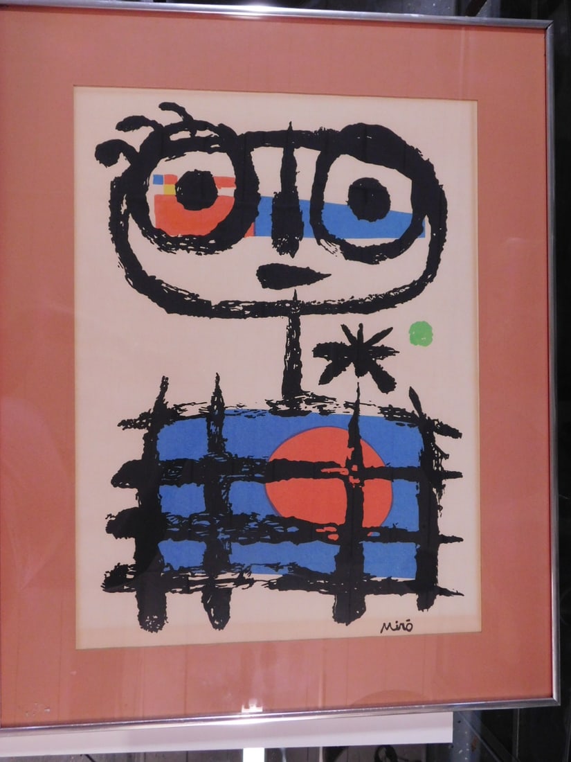 Joan Miro Lithograph: Joan Miro Lithograph, Spanish 1893-1983 "The Sun Eater", signed in plate, mid 20th C, sight 23 1/4" x 17 1/4", matted in metal frame 30" x 24". CONDITION: Light toning. Not examined out of frame.