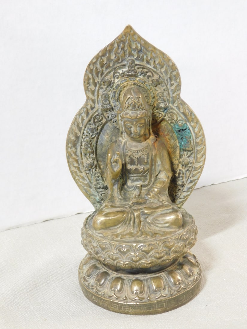 Bodhisattva Bronze Tibet: Bodhisattva Bronze Tibet, Temple figure, signed on base & on verso, hgt 7 1/4", 20th c. CONDITION; Tarnished.