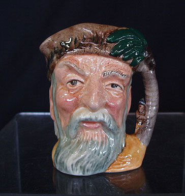 Doulton Charactor Mug "Robinson Crusoe": Doulton Charactor Mug "Robinson Crusoe" # D6539. Stylized 67 - artists mark, copr. 1959, Daulton & Co. Limited, Rd No's; 893845, 39653, 8317, 416/59 on bottom. Robinson Crusoe incised on back. 3 3/4"H
