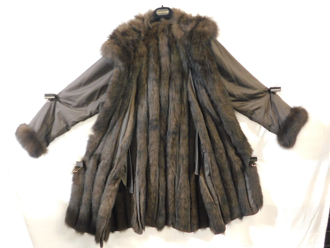 Blue Fox Fur Lined Hooded Coat (1 of 2)