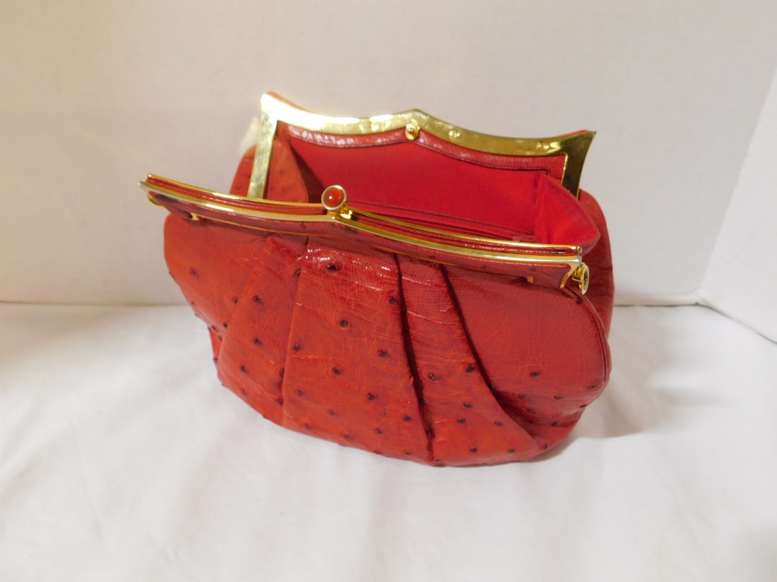Judith Lieber Saks Fifth Avenue Red Ostrich Leathe (1 of 4)
