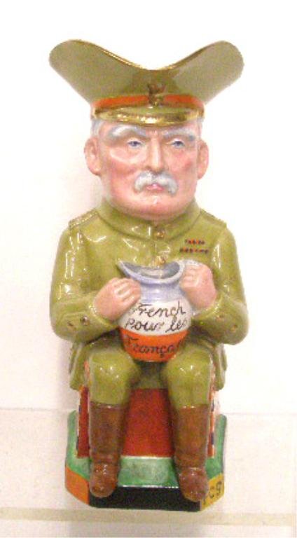 Wilkinson Ltd. Lord French Toby Jug: c. 1915-1918 Arthur J. Wilkinson Ltd. Allied War Leaders Series 9 1/2" Lord French toby jug, designed by Sir. Francis Carruthers Gould. CONDITION: Front portion of left shoe has been broken off & regl