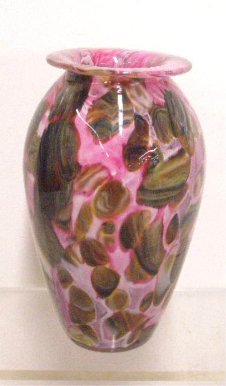 Contemporary Art Glass Vase: Illegibly signed multi colored contemporary art glass 8" vase. CONDITION: Very good with minor wear.