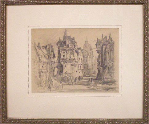 Earl Horter, graphite, European City View: E[arl] Horter, signed, graphite on paper, European City View. 7 1/8"h x 9 1/8"w=image (sight).