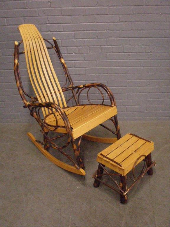 Adirondack Style Rocker & Ottoman: Adirondack style rocker & ottoman, signed, # & date 7/21/92 on bottom. Descriptions provided in both printed and on-line catalogue formats do not always include condition reports. The absence of a con