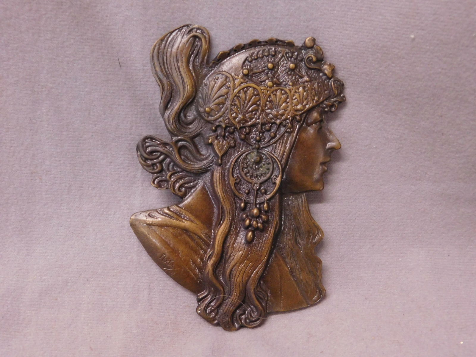 Artist Signed "Mucha" Indian Maiden Belt Buckle (1 of 4)