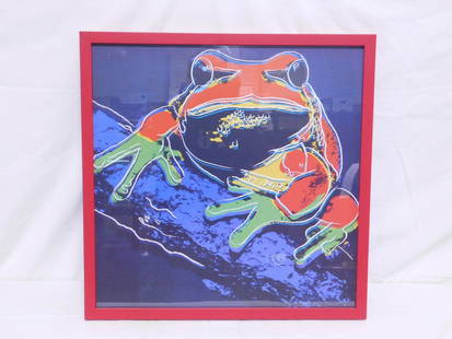 Andy Warhol Frog Print: Andy Warhol Frog Print, American 1928 - 1987, unsigned, "Pine Barrens Tree Frog", red metal frame, 23 1/4' x 23 1/4". CONDITION: No issues identified. Not examined out of frame.