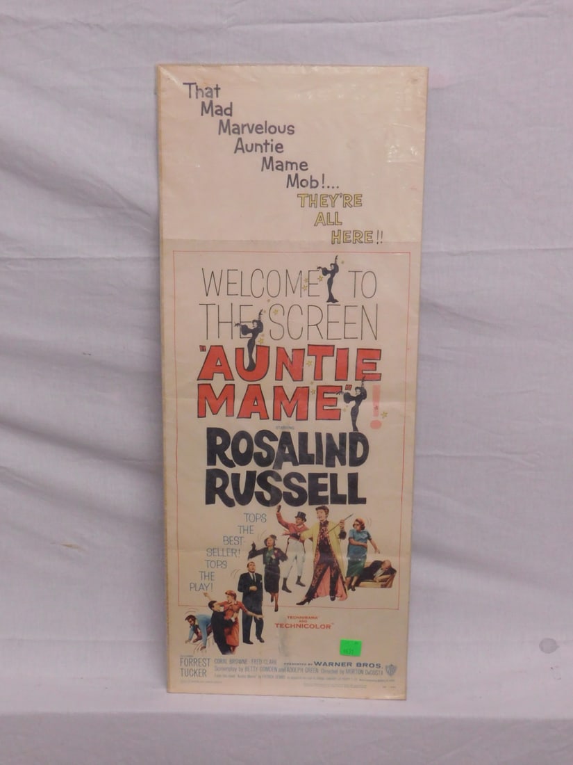 Vintage Half Sheet Movie Poster "Auntie Mame": Vintage Half Sheet Movie Poster "Auntie Mame", starring - Rosalind Russell, Warner Bros, 1958 National Screen Service, 58 / 452, 14" x 36". CONDITION: Visible fold lines, minor wear.