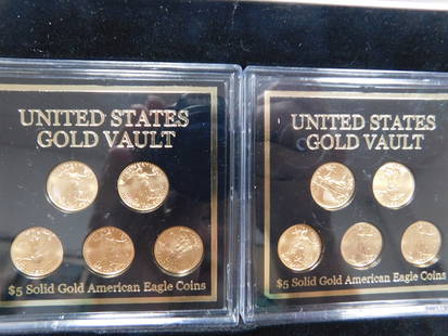 (10) $5 Gold American Eagle Bullion: (10) $5 Gold American Eagle Bullion,2017 West Point, uncirculated or proof? condition: in plexiglass holders with U.S. money reserve certificate of authenticity presentation box and original purchase
