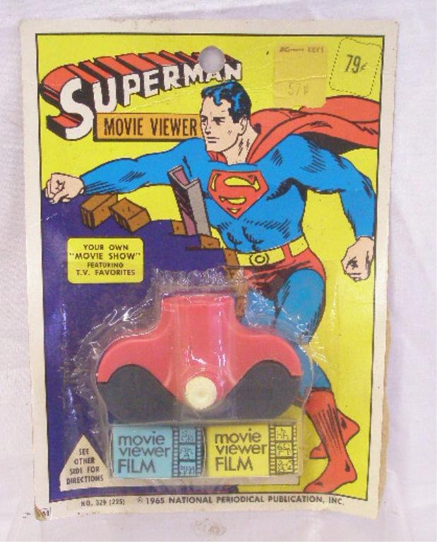 1968 Superman Movie Viewer: 1968 Chemtoy Corporation Superman Movie Viewer, sealed in package. CONDITION: Card is warped.