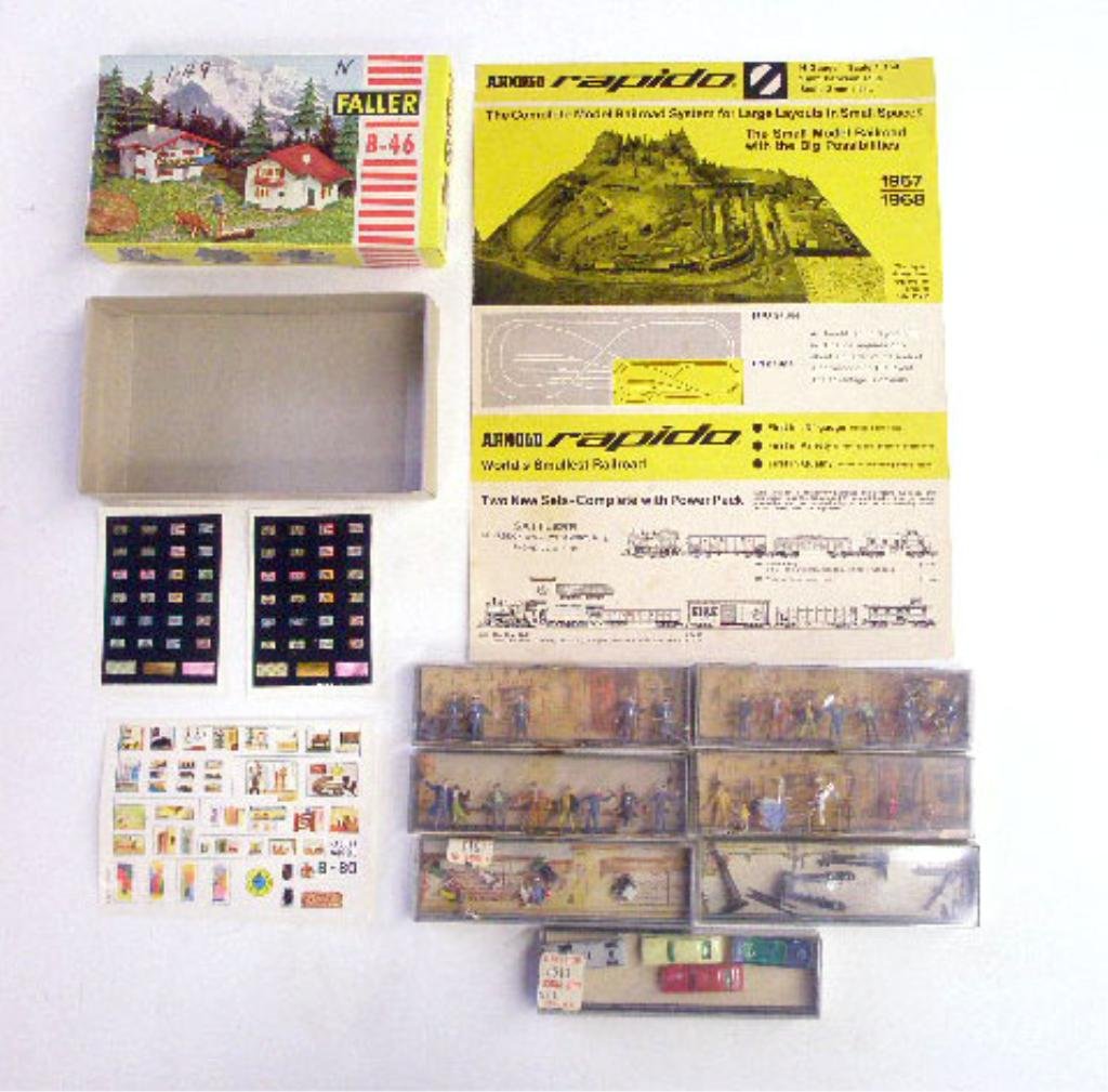 Vintage N-Gauge Train Accessories: Lot of assorted vintage N-gauge train accessories. CONDITION: All with some form of wear.