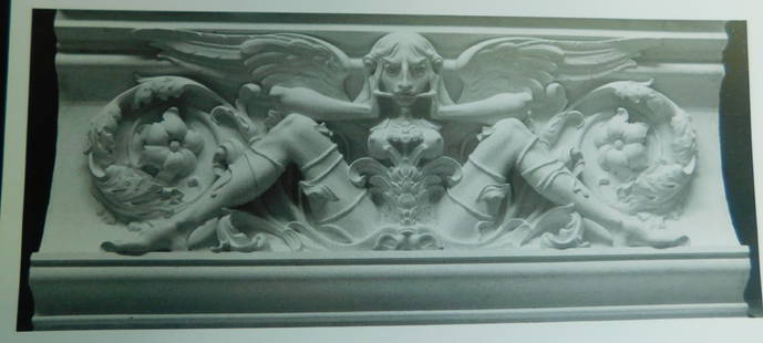 Stephen Robin Hydrocal Wall Sculpture: Stephen Robin (1944 - 2018) Hydrocal casting wall sculpture, "Harpy", on curved molding form, floral background design, 24" x 46" x 8" d. comes with Certificate of Authenticity. Note: First image is a