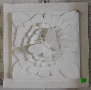 Stephen Robin out of mold Gypsum Wall Sculpture: Stephen Robin (1944 - 2018) gypsum casting, out of mold, uncut, wall sculpture, "Butterfly + Flowers", butterfly on flower background design, 20 1/2" x 20 1/2" comes with Certificate of Authenticity.