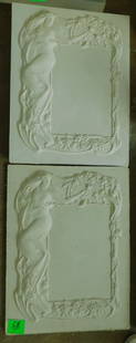 2 Stephen Robin uncut out of mold Picture Frames: 2 Stephen Robin (1944 - 2018), uncut out of mold, gypsum casting - Picture Frames, Art Nouveau, Female with floral and bird motif, 9 3/4" x 13" each. Note: Last image is a photographic representation